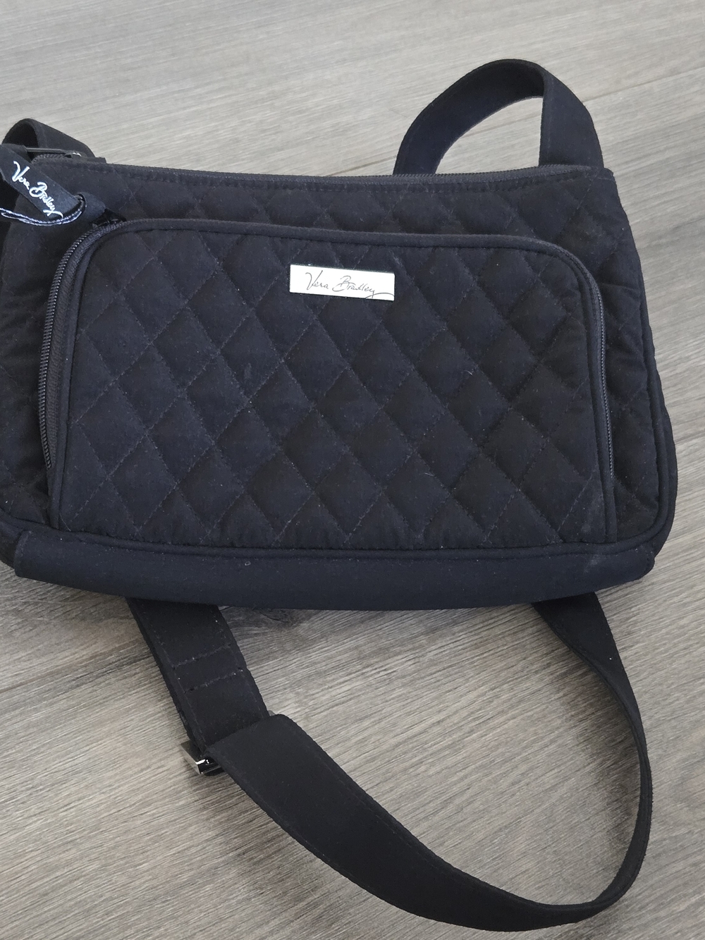 Vera Bradley Little Hipster RFID Quilted Fabric Zipper Hand Bag Purse  Black
